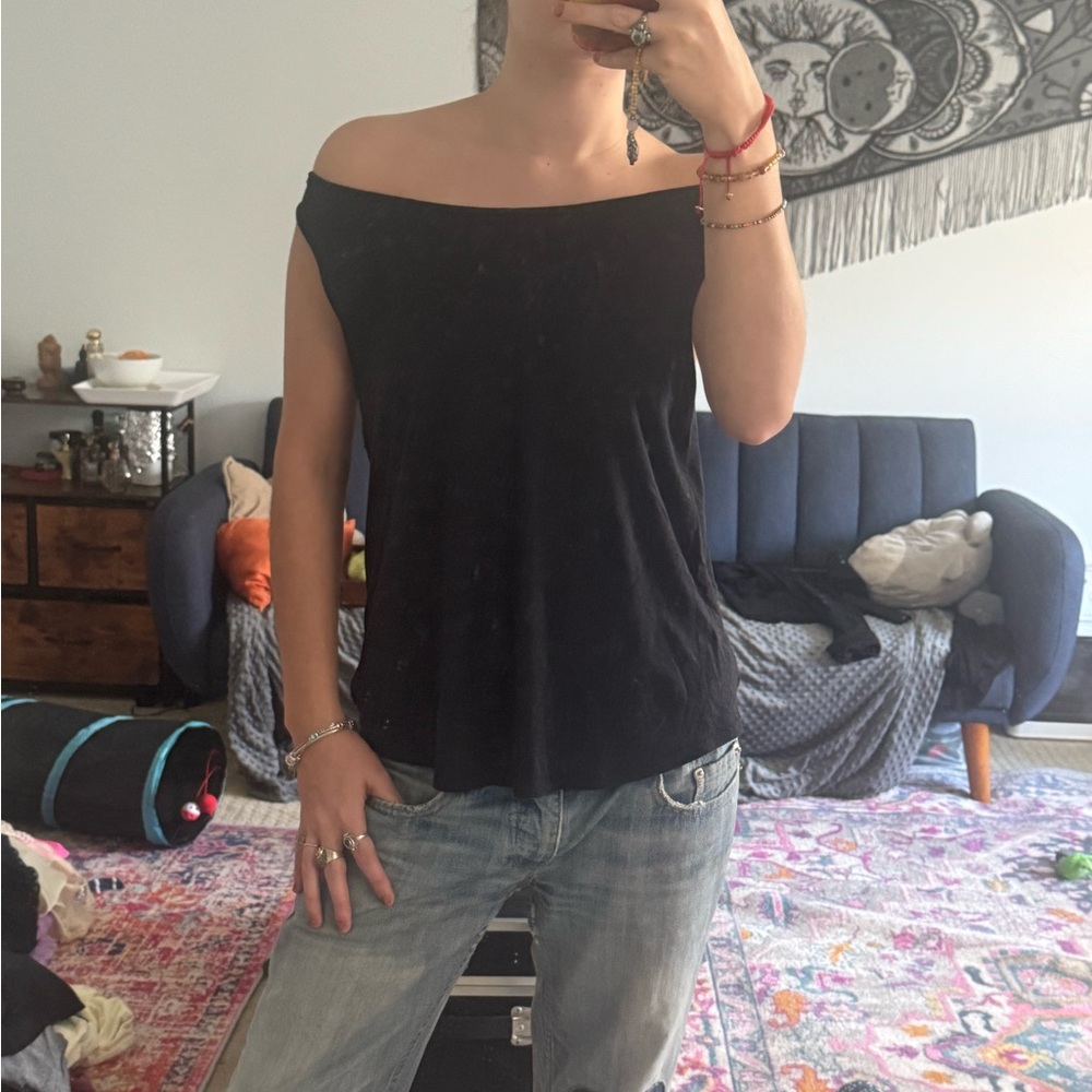 Vintage early 2000’s PINK Victoria's Secret Black off the Shoulder Tank Top